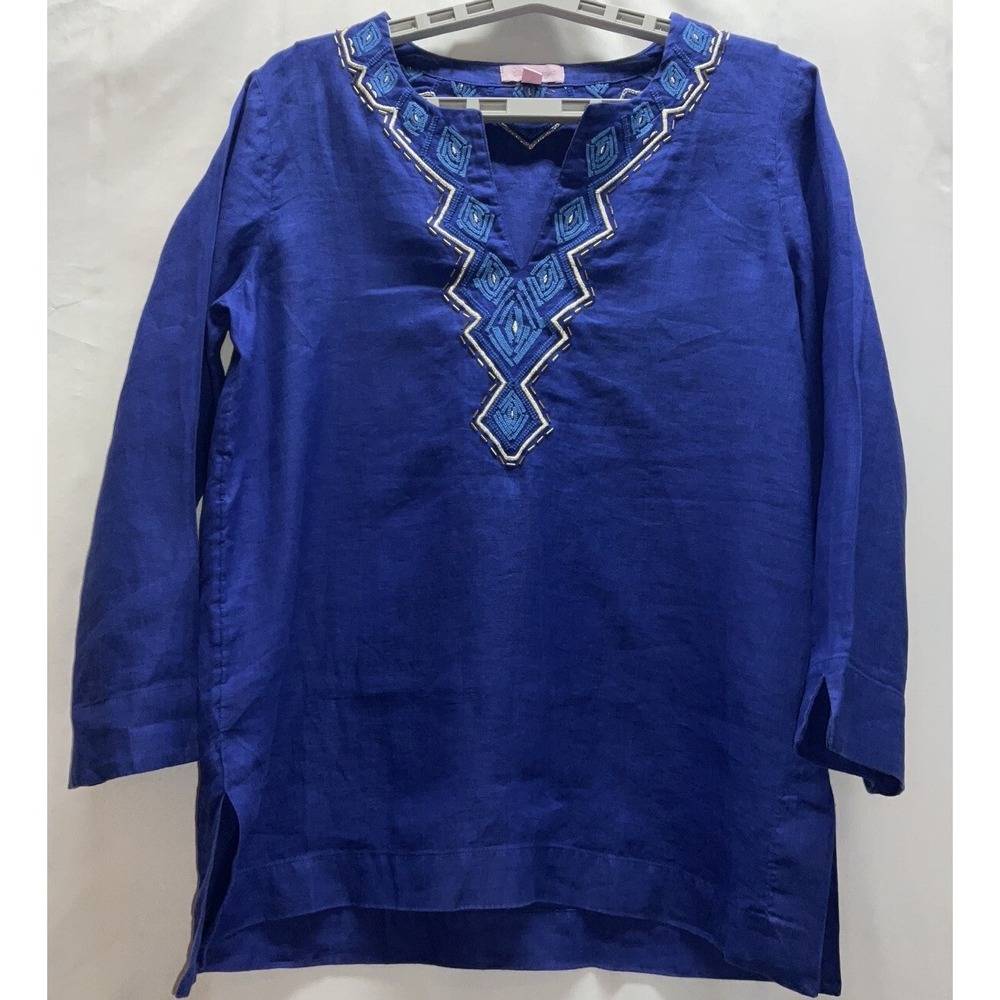NWOT Women's Lilly Pulitzer Amelia Island Royal Blue Beaded Tunic Linen Small‎